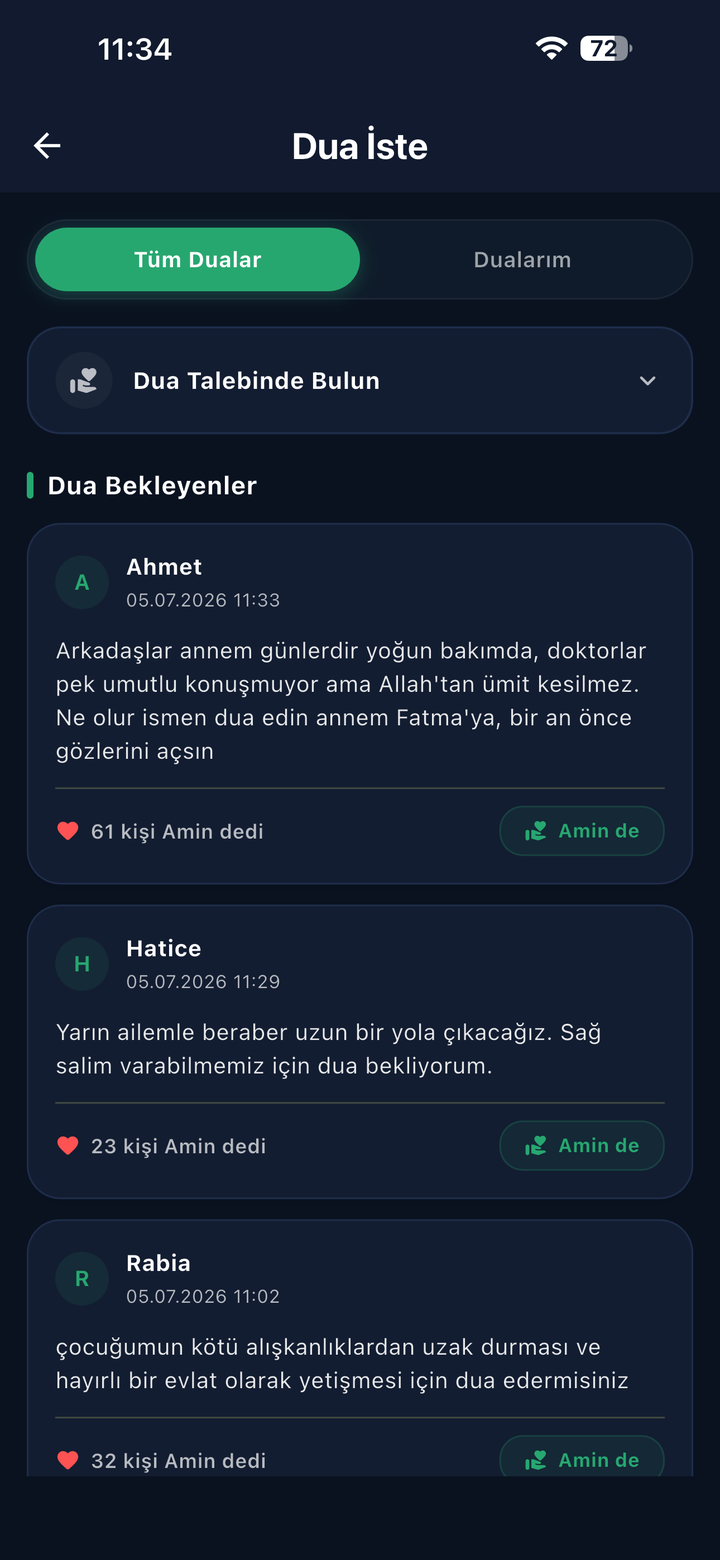 Dua İste — toplulukla dua paylaşımı ve amin desteği